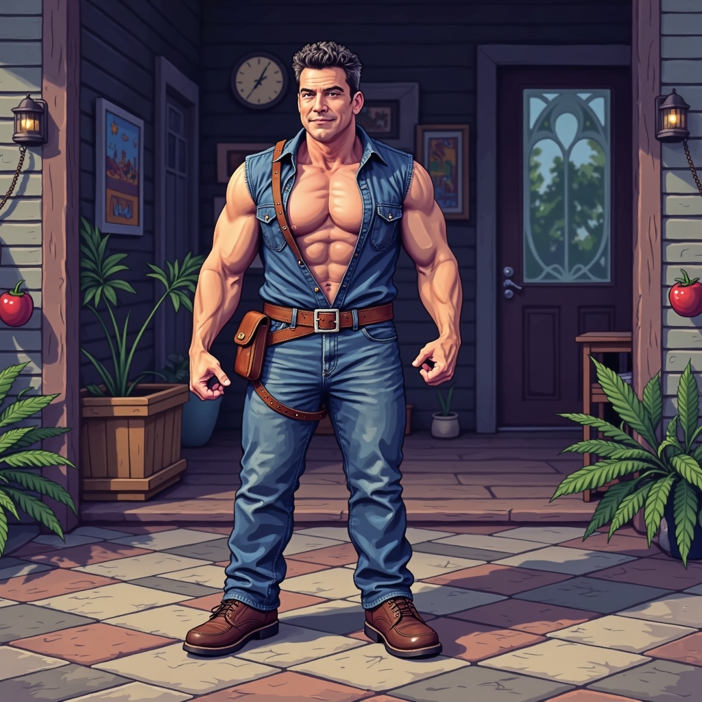 retro jon407 man as a character in a 16--FLUX TRAI